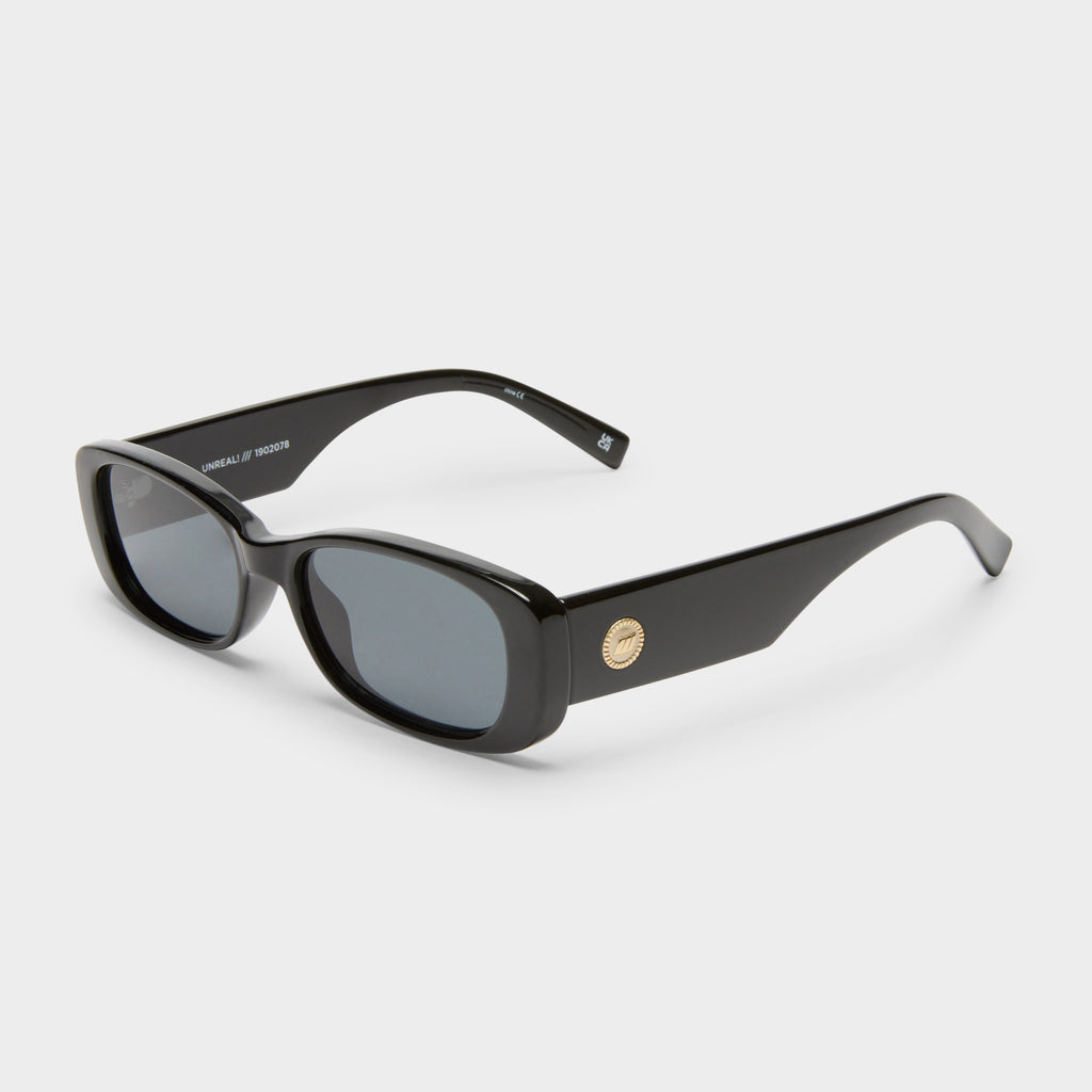 Unreal! Shiny Black Uni-Sex Rectangle Sunglasses | Le Specs