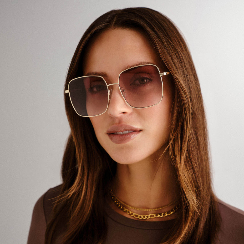 The Cherished Gold Female Square Sunglasses Le Specs