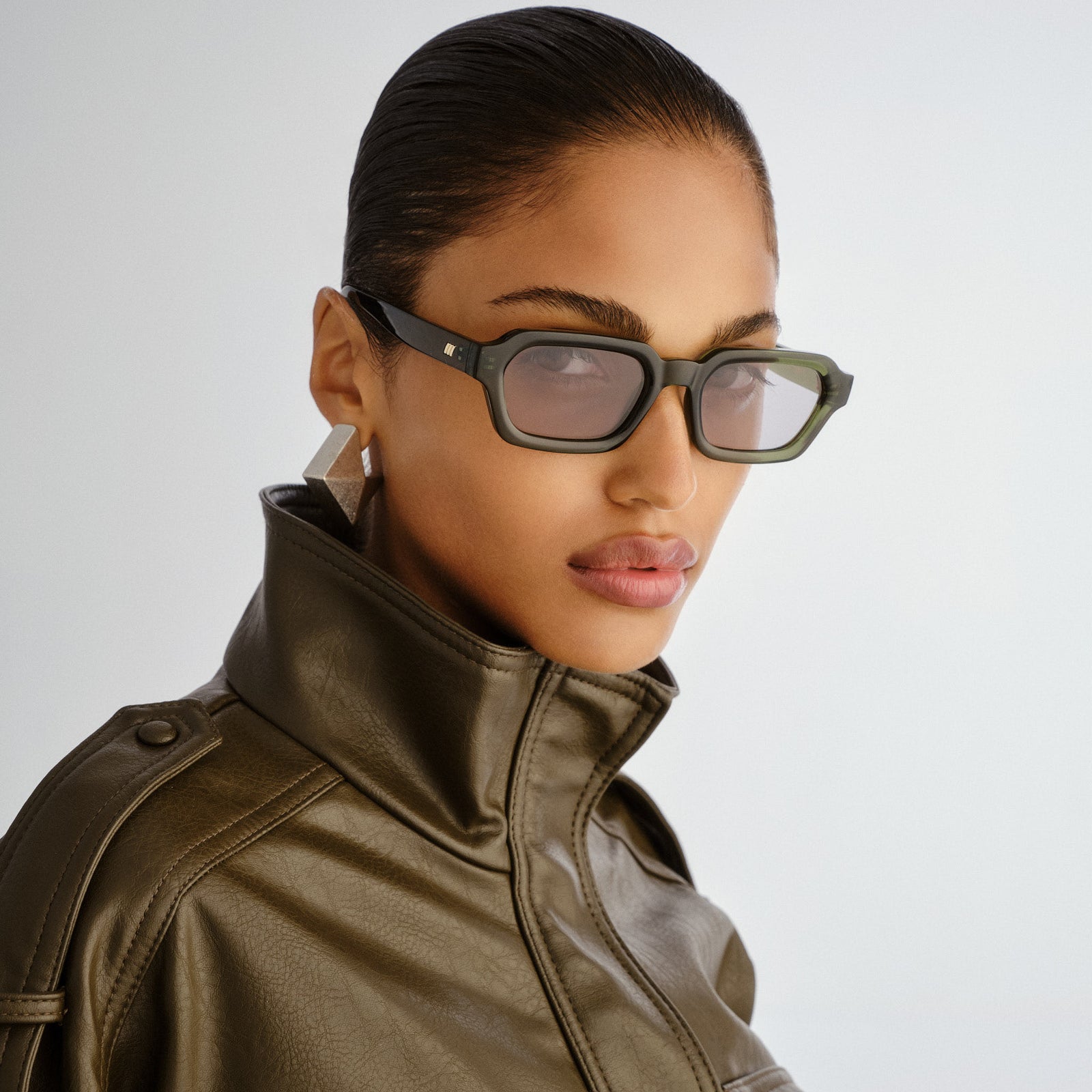 Tension + Khaki Uni-Sex Rectangle Sunglasses | Le Specs