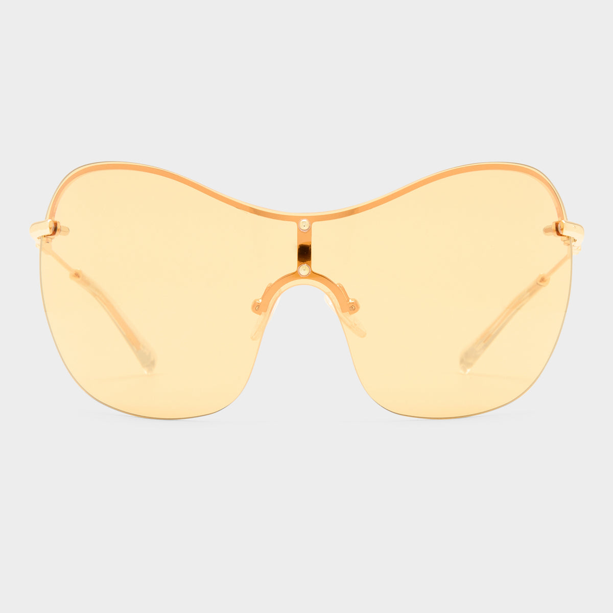 Satine Shiny Gold Female Shield Sunglasses | Le Specs