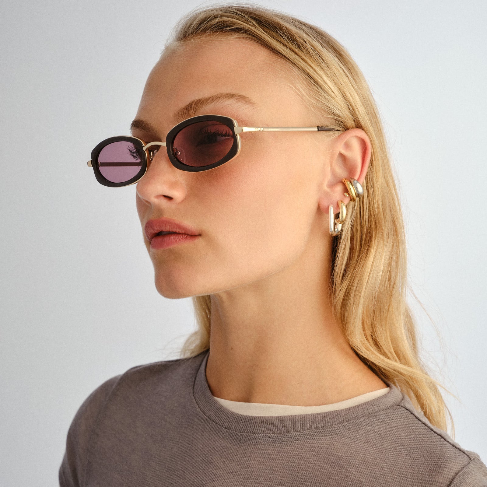 Mecharo Gold Dark Chocolate Uni-Sex Oval Sunglasses | Le Specs