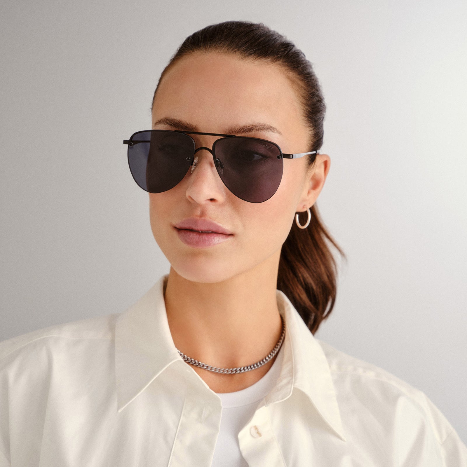 The Prince Matte Black Uni-Sex Aviator Sunglasses | Le Specs
