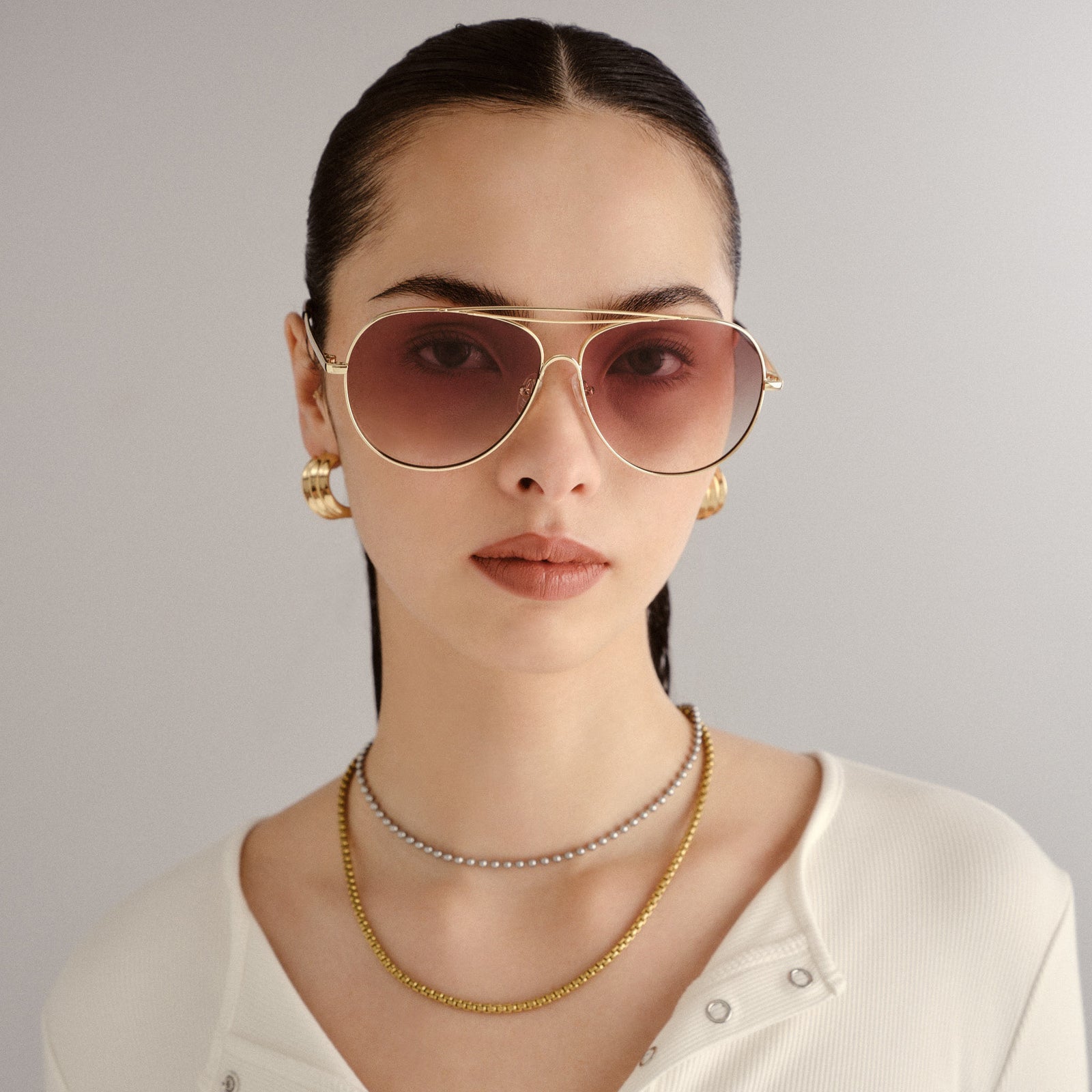 Abracadabra Bright Gold Female Aviator Sunglasses | Le Specs
