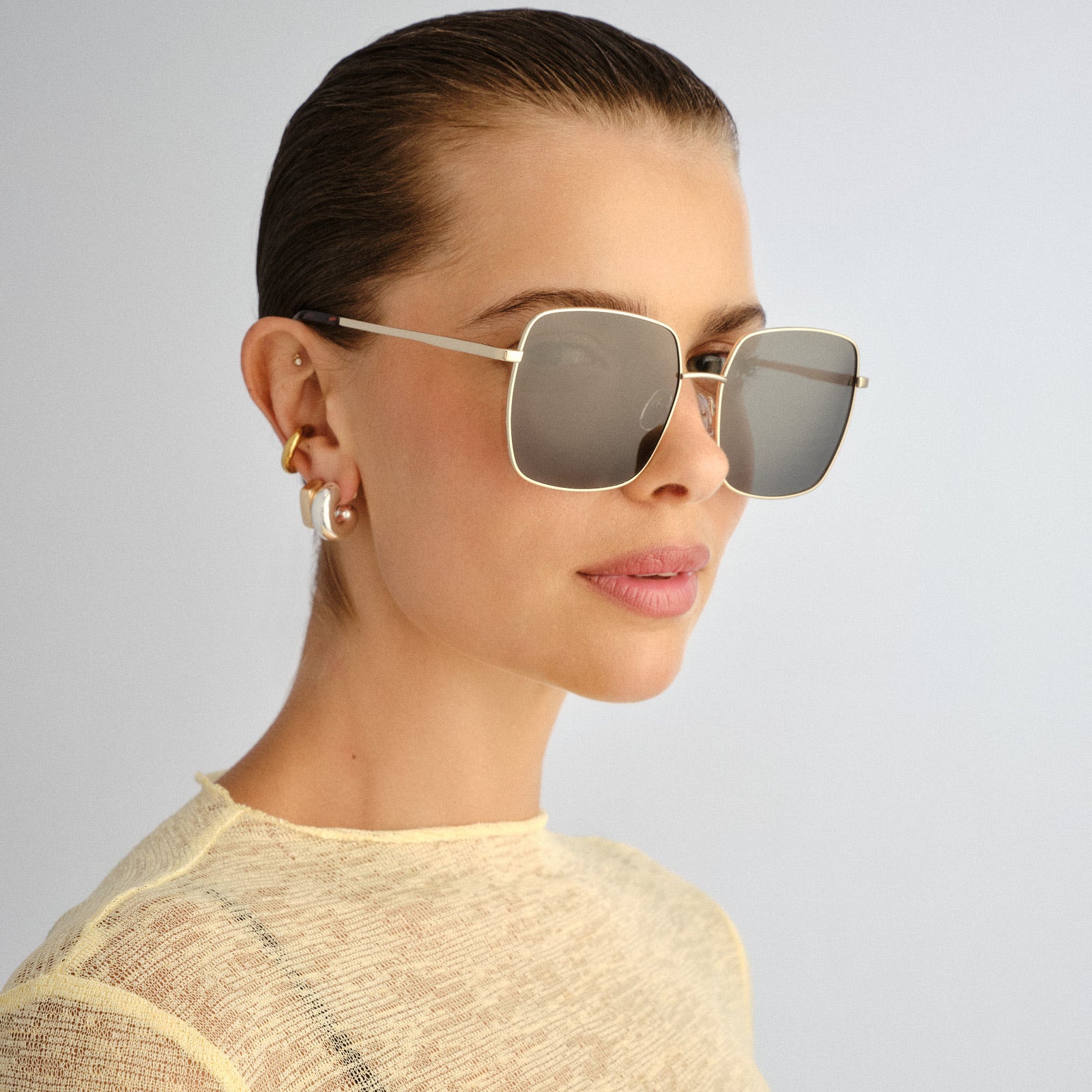 The Cherished Gold Female Square Sunglasses | Le Specs